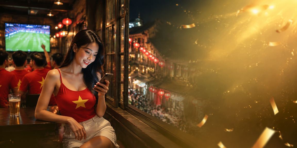 Người dùng tại Hà Nội sử dụng app casino di động dưới ánh đèn lồng đêm phố cổ